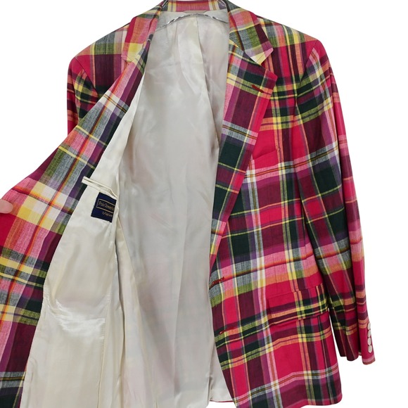 VTG Polo University Club Ralph Lauren Madras Blazer 80s Union Made Plaid Luxe - Picture 9 of 16
